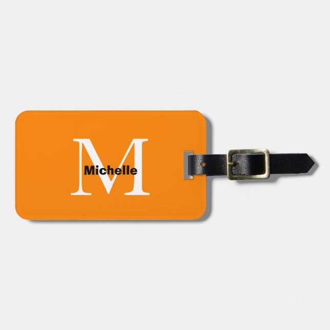 Étiquette À Bagage Monogramme Orange Tangerine Personnalisée Fête Cad (Devant horizontal)