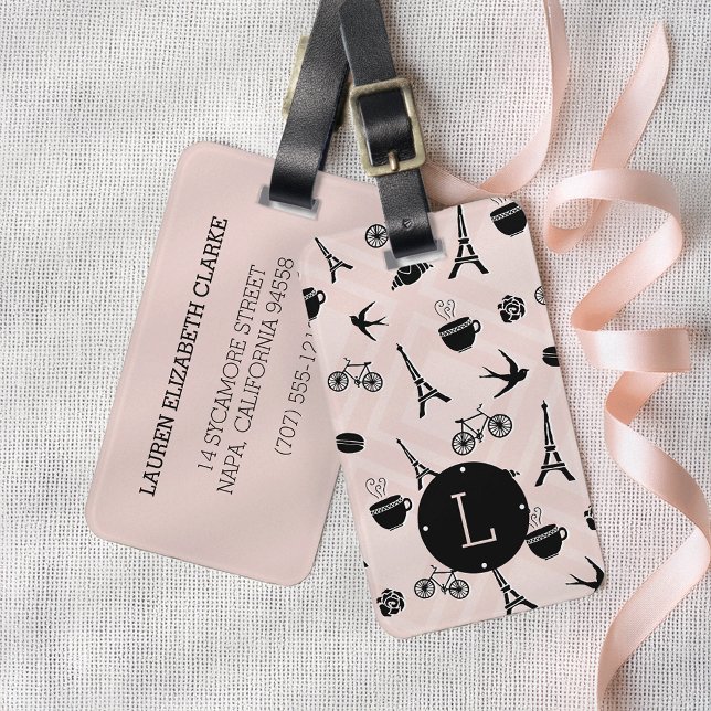Étiquette À Bagage Monogramme Paris Romance (Créateur téléchargé)