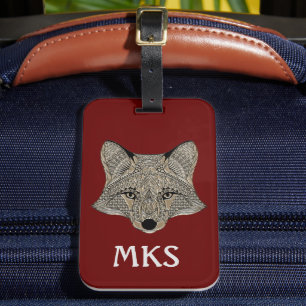 Étiquette À Bagage Monogramme personnalisable Fox Face II en métal