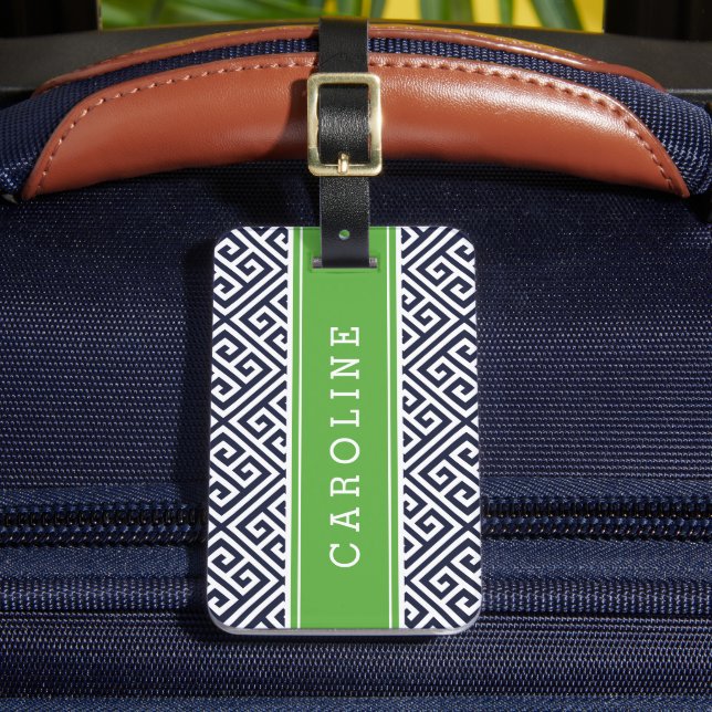 Étiquette À Bagage Monogramme personnalisé à clé grecque marine et ve (Insitu Rectoal 2)