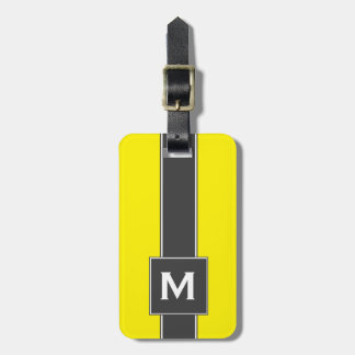 Étiquette À Bagage Monogramme personnalisé à rayures noires jaune-néo