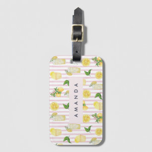 Étiquette À Bagage Monogramme Personnalisé Aquarelle Lemons Lemonade