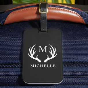 Étiquette À Bagage Monogramme personnalisé avec Antler Cerf Blanc Noi