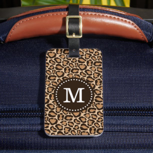 Étiquette À Bagage Monogramme personnalisé Brown et Empreinte de léop