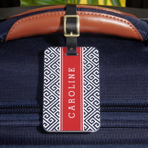 Étiquette À Bagage Monogramme personnalisé de clé marine et rouge gre