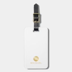 Étiquette À Bagage Monogramme personnalisé de luxe blanc et or