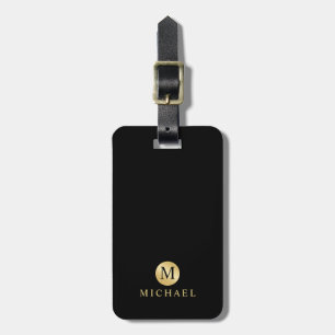 Étiquette À Bagage Monogramme personnalisé de luxe noir et or