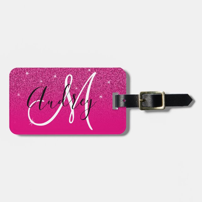 Étiquette À Bagage Monogramme personnalisé de Parties scintillant ros (Devant horizontal)