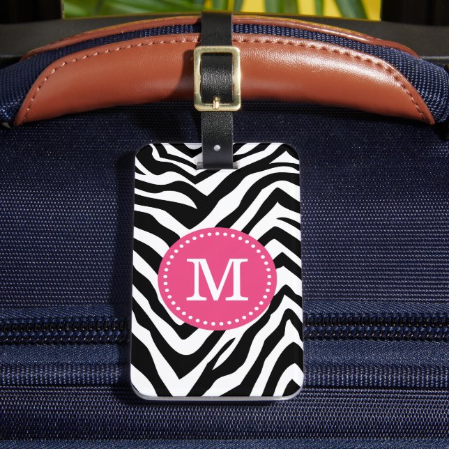 Étiquette À Bagage Monogramme personnalisé d'impression rose et zèbre (Insitu Rectoal 2)