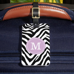 Étiquette À Bagage Monogramme personnalisé d'impression violet et zèb