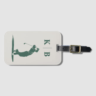 Étiquette À Bagage Monogramme personnalisé Elégant Vert Golf personna