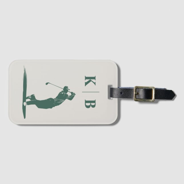Étiquette À Bagage Monogramme personnalisé Elégant Vert Golf personna (Devant Horizontal)