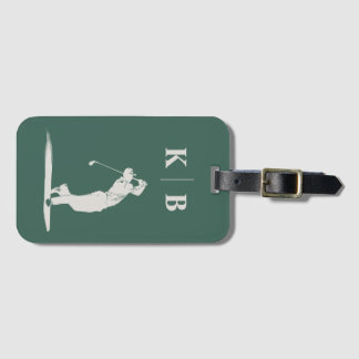 Étiquette À Bagage Monogramme personnalisé Elégant Vert Golf personna