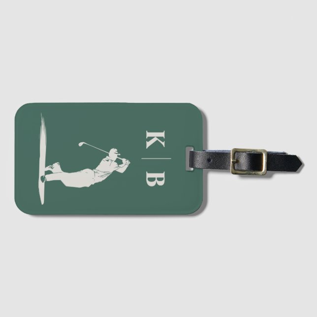 Étiquette À Bagage Monogramme personnalisé Elégant Vert Golf personna (Devant Horizontal)