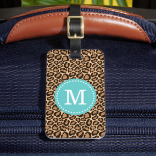 Étiquette À Bagage Monogramme personnalisé Empreinte de léopard et Tu