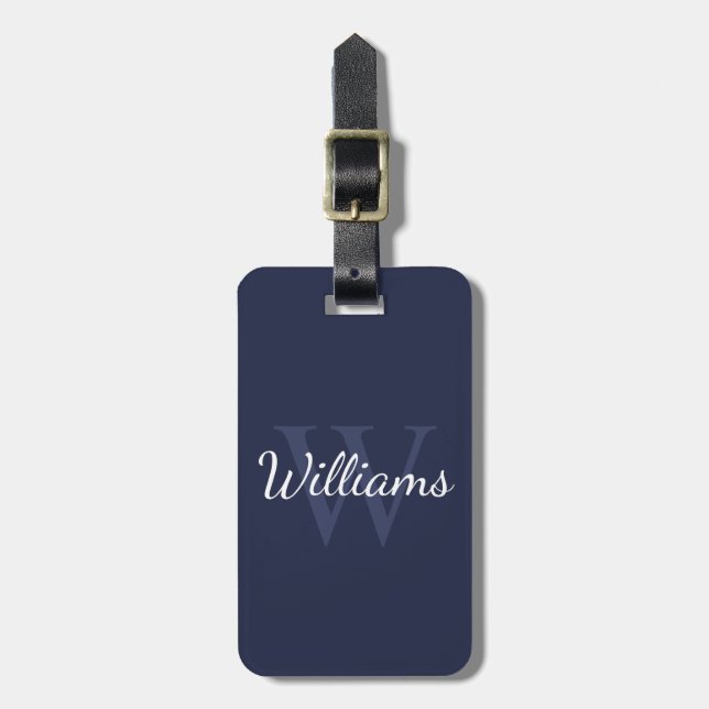Étiquette À Bagage Monogramme personnalisé et nom Navy Blue (Devant Vertical)