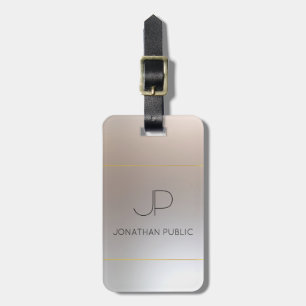 Étiquette À Bagage Monogramme personnalisé Faux Or Argent Look élégan