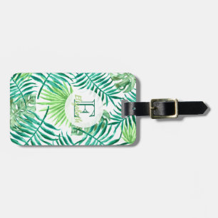 Étiquette À Bagage monogramme personnalisé, feuilles de palmiers trop