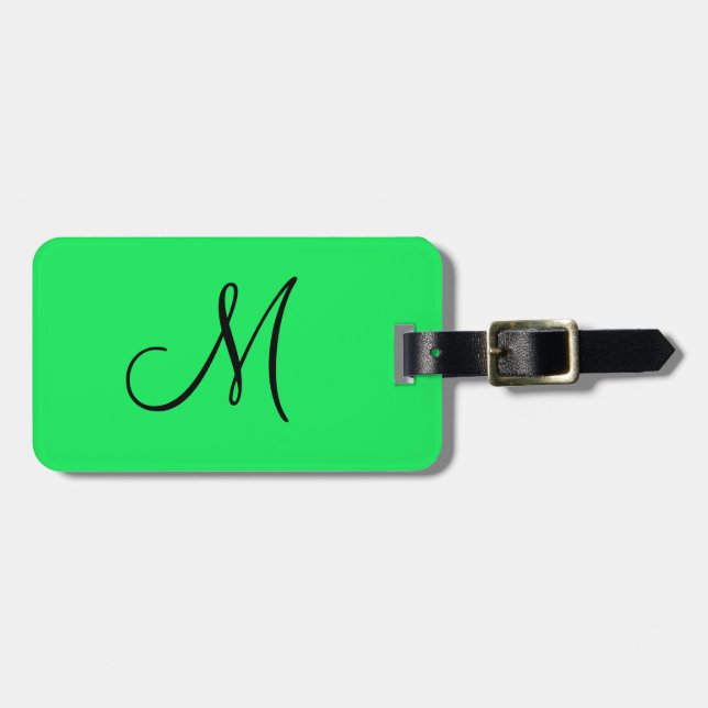 Étiquette À Bagage Monogramme personnalisé Jaune fluorescent (Devant horizontal)