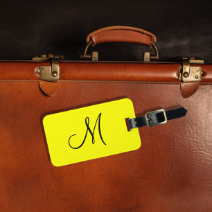 Étiquette À Bagage Monogramme personnalisé Jaune fluorescent