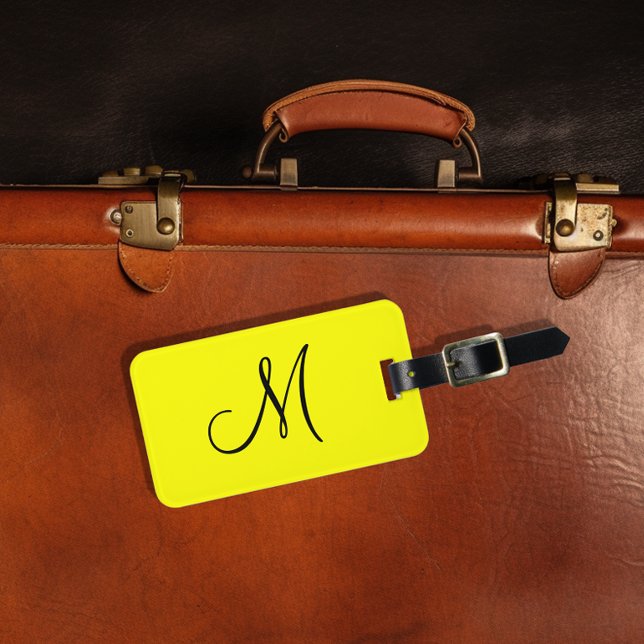 Étiquette À Bagage Monogramme personnalisé Jaune fluorescent (Créateur téléchargé)