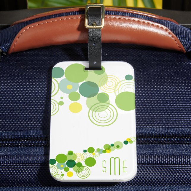 Étiquette À Bagage Monogramme Personnalisé moderne Motif Cercle vert (Insitu Rectoal 2)