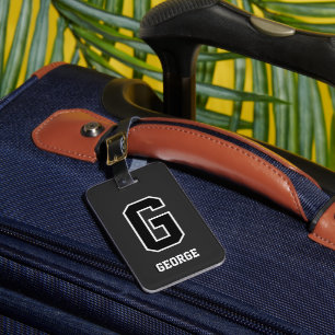 Étiquette À Bagage Monogramme personnalisé noir blanc pour lui