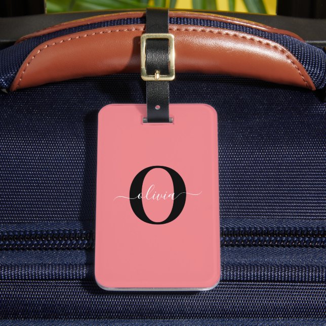 Étiquette À Bagage Monogramme personnalisé Nom de script noir blanc r (Insitu Rectoal 2)