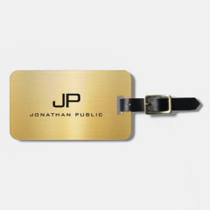 Étiquette À Bagage Monogramme personnalisé Nom initial Faux Gold Modè
