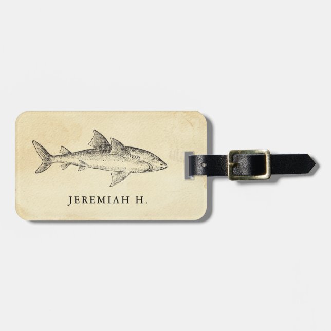 Étiquette À Bagage Monogramme personnalisé par requin nautique (Devant horizontal)