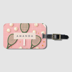 Étiquette À Bagage Monogramme Personnalisé Retro Tennis Racket Motif