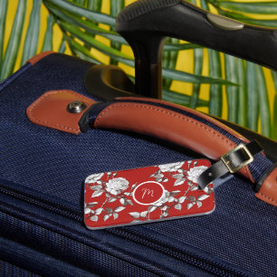 Étiquette À Bagage Monogramme personnalisé Rose Blanche Vintage