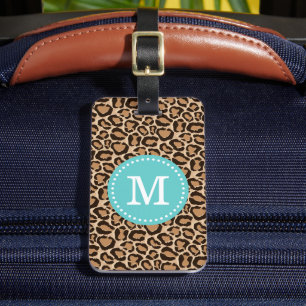Étiquette À Bagage Monogramme personnalisé Turquoise et Empreinte de