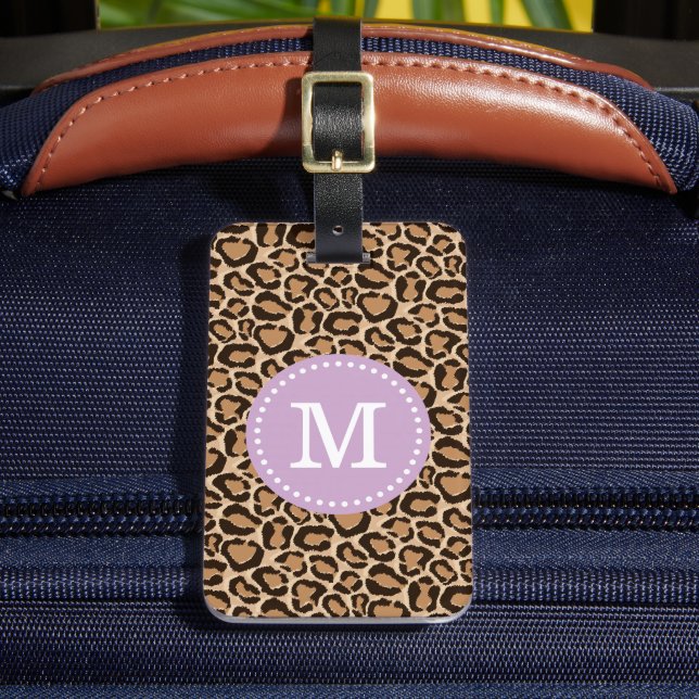 Étiquette À Bagage Monogramme personnalisé violet et Empreinte de léo (Insitu Rectoal 2)