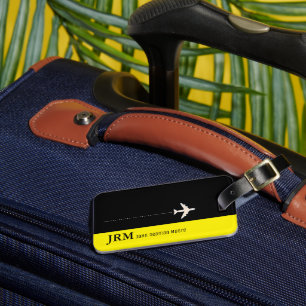 Étiquette À Bagage Monogramme personnalisé Voyage d'avion noir/jaune