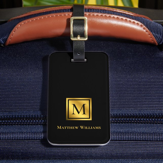 Étiquette À Bagage Monogramme Professionnel Noir Et Or Personnalisé (Insitu Rectoal 2)