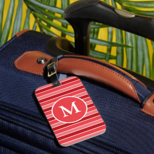 Étiquette À Bagage Monogrammé rayé de nuances de rouge et de blanc