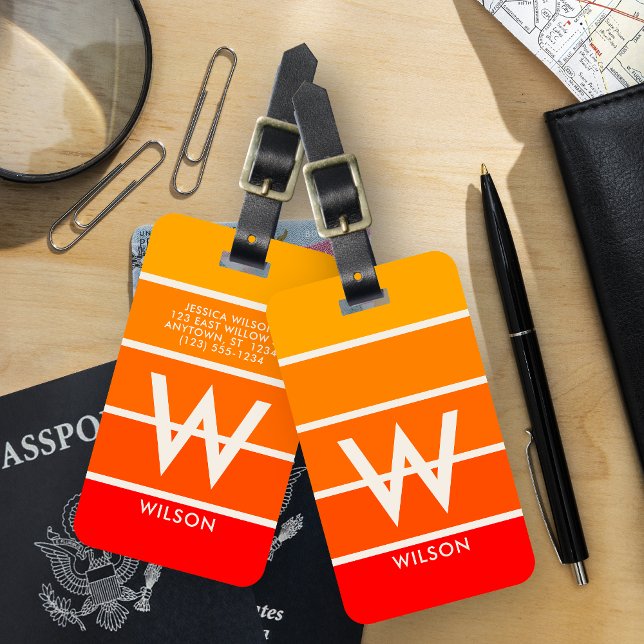 Étiquette À Bagage Monogramme rayé du soleil personnel (Créateur téléchargé)