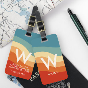 Étiquette À Bagage Monogramme rayé par rétro volumineux personnel