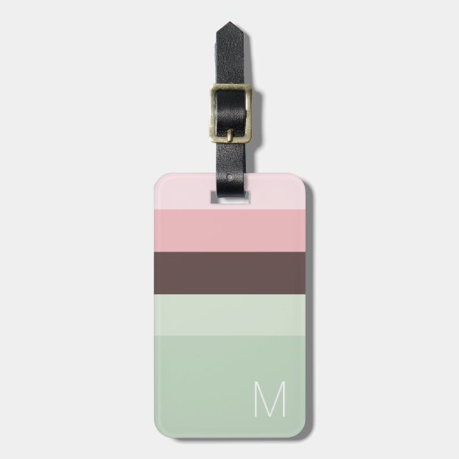 Étiquette À Bagage Monogramme rayé rose, vert et Brown (Devant Vertical)