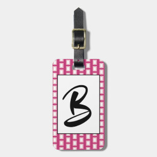 Étiquette À Bagage Monogramme rétro gris rose pâle et blanc
