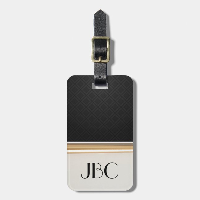 Étiquette À Bagage Monogramme réuni par tuile de diamant noir (Devant Vertical)