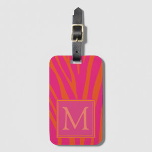 Étiquette À Bagage Monogramme rose et orange Zebra