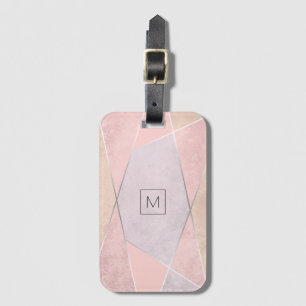 Étiquette À Bagage Monogramme Rose géométrique tendance or rose argen
