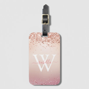 Étiquette À Bagage Monogramme Rose Gold Parties scintillant Élégant N
