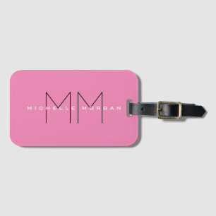 Étiquette À Bagage Monogramme rose gras moderne minimaliste Nom Initi