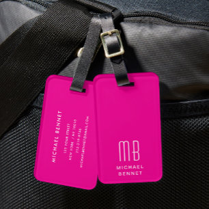 Étiquette À Bagage Monogramme rose moderne