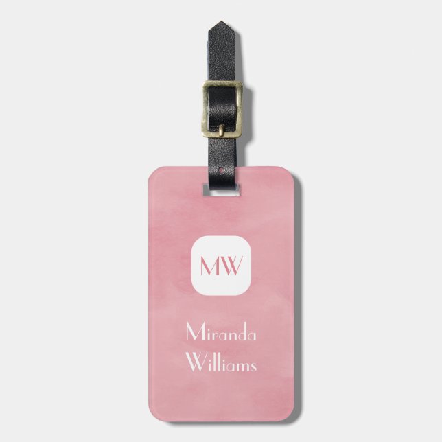 Étiquette À Bagage Monogramme rose pâle simple et chic avec nom (Devant Vertical)