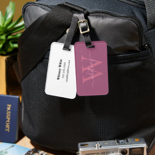 Étiquette À Bagage Monogramme rose simple moderne Nom et initiale