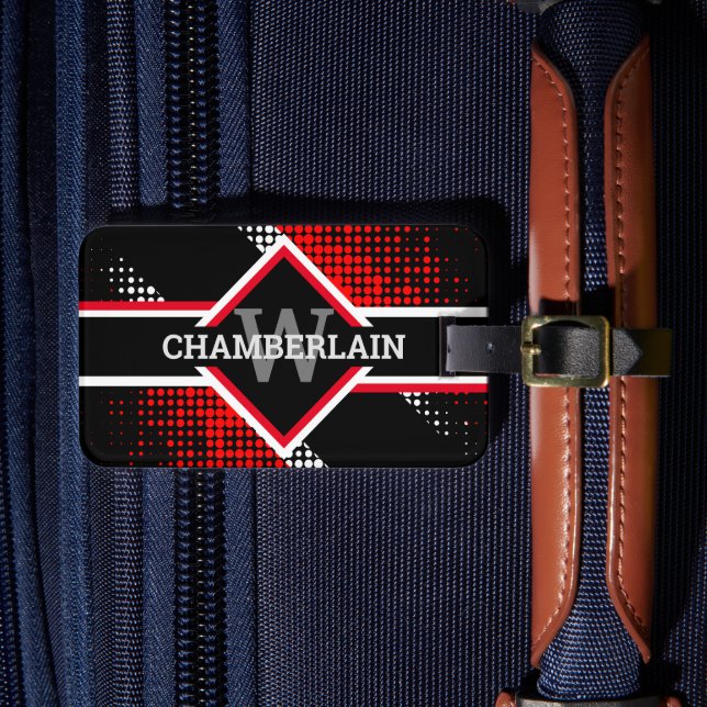 Étiquette À Bagage Monogramme rouge blanc et noir (Insitu Rectoal 4)